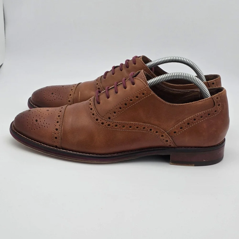 Johnston & Murphy Conard Oxford Mens 8 Tan Leather Brogue Cap Toe Dress Shoes